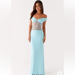 Peppermayo Light Blue Off-Shoulder Maxi Dress